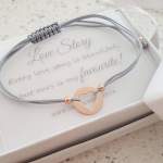 Jessica Rose Gold 925 Sterling Silver Heart Adjustable Cord Bracelet With Personalized Note