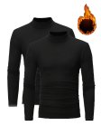 2 Pcs Men's Stylish Solid High Neck Warm Top All-match Basic Long Sleeve Top Casual Thermal Underwear