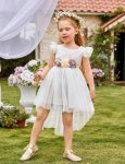 White Special Occasions Dress With Floral Belt headband