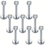 9PCS 16G Internally Threaded Tragus Piercing Stud Earrings Cubic Zirconia Nose Piercing Studs Helix Cartilage Flat Back Nap Earr