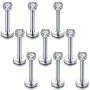 9PCS 16G Internally Threaded Tragus Piercing Stud Earrings Cubic Zirconia Nose Piercing Studs Helix Cartilage Flat Back Nap Earrings For Women Or Men 2MM