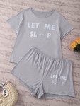 Women's Plus Casual Pajama Set Plus Size Eyelash & Slogan Print Short Sleeve Top & Shorts Lounge 2 Piece Set