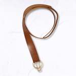 Genuine Leather Geometric Buckle Tie Belt - Tan Free
