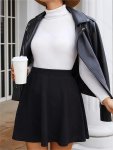 Solid Color High Waist Flared Skirt Elegant Fashion Versatile MINI Skirt Women's Clothing