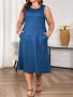 Plus Size Crew Neck Dress Elegant Sleeveless Dress With Pockets For Summer Women's Plus Size Clothing