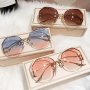 Semi Rimless For Women Men Color Block Ombre Lens Irregular Thin Metal Frame Glasses Fashion Glasses