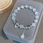 Elegant Glass Beaded Bracelet With Shimmering Butterfly Pendant Fashion Accessory For Women Non-plated Ideal For 15+ Age Group C