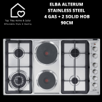 ELBA Alterum Stainless Steel 4BURNER Gas + 2 Plate Solid Hybrid Hob - 90CM