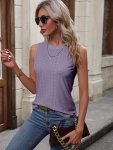 Eyelet Crew Neck Tank Top Casual Sleeveless Tank Top For Summer Women's Clothing