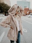 Fuzzy Solid Hooded Coat Casual Open Front Long Sleeve Outerwear Women's Clothing