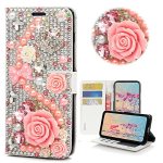 Stenes Bling Wallet Phone Case Compatible With Samsung Galaxy A15 5G Case - Stylish - 3D Handmade Crystal Rose Crown Bow Flowers