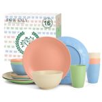 Homienly Premium Dinnerwave Sets Lightweight & Unbreakable Wheat Straw Dish Set - Plates And Bowls Set With Cups 16 Pcs Microwav