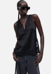 Lace-detail Satin Top - Black