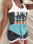 Vacation Style Coconut Tree Print Two-piece Crew Neck Sleeveless Tank Top & Drawstring Waist Shorts Outfits Women's Clothing