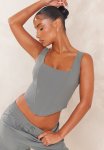 Shell Woven Dipped Hem Corset - Dark Khaki