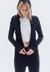 Fine-knit Zip-through Hoodie - Black
