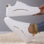 Women's Casual Solid Color Sneakers Lace Up Lightweight Flat Soft Sole Walking Skate Shoes Comfort Low-top White Shoes Fall