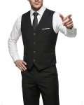 Hihawk Men's 2-PIECE Suit Vest Pants Set For Men Fashion Waistcoat With Tie For Wedding Prom Homecoming Business Black