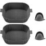 4 Piece Silicone Air Fryer Pot Baking Pan With 2 Gloves - Grey