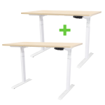 2 X Tekdesk's V2.0 White Frames Height Adjustable Electronic Standing Desks COMBO - 2 X Tekdesk's V2.0 White Frames Natural Birc