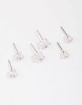 Silver Graduating Diamante Stud Earring 3-PACK