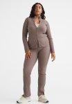 Zip-through Ribbed Top - Mole