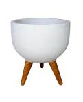 Rustic Round Japi Planter Cache Pot With Stand JVRD33 - One Size 330MM Width X 550MM Height Off-white