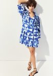 Drawstring-detail Cotton Dress - Bright Blue Patterned