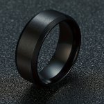 1PC Men's Trendy Stainless Steel Ring Jewelry Black Bevel Edges 8MM Wide Ring