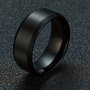 1pc Men's Trendy Stainless Steel Ring Jewelry Black Bevel Edges 8mm Wide Ring