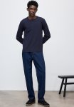 Regular Fit Long-sleeved Waffled Top - Navy Blue