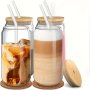 17OZ Sustainable Glass Cup With Bamboo Lid & Straw - Perfect For Iced Coffee & More Reusable & Handwash Only Ideal For Home &