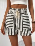 Striped Pattern Paper Bag Waist Shorts Casual Tie Waist Loose Shorts For Spring & Summer Women's Clothing