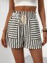 Striped Pattern Paper Bag Waist Shorts Casual Tie Waist Loose Shorts For Spring & Summer Women's Clothing
