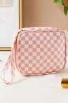 Light Pink Checkered Pattern Small Cosmetic Bag - Light Pink / One Size