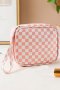 Light Pink Checkered Pattern Small Cosmetic Bag - Light Pink / One Size