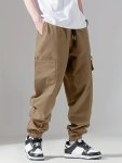 Trendy Solid Cargo Pants Men's Multi Flap Pocket Trousers Loose Casual Outdoor Pants Men's Work Pants Outdoors Streetwear Hip Ho