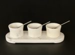 S 3 White Marble Condiment Set Spoons & Tray 8X30X10CM