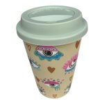 Light Yellow Comic Eyes Ceramic Travel Mug