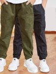 2PCS Boy's 80% Cotton Solid Color Jogger Cargo Pants Outdoor Casual Stylish Trousers As Gift