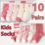 10 Pairs Of Girl's Cartoon Love Heart Pattern Knitted Socks Comfy Breathable Soft Crew Socks For Outdoor Wearing