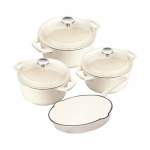 Smte Dh New Design Dutch Pot Cookware Sets Cast Iron 7 Piece Creamy White With Keychain