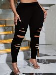 Plus Size Solid Cut Out Skinny Leggings Casual Every Day Stretchy Leggings Women's Plus Sizeclothing