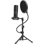 Lorgar Voicer 721 Gaming Microphone Black USB Condenser Microphone With Tripod Stand And Pop Filter Including 1 Microphone 1 Met