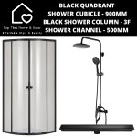 Black Quadrant Shower Cubicle With Black Column + Channel - 500MM
