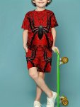 Casual Short Sleeve T-Shirt & Shorts 2-PIECE Set Cool Spider Print Boys Co Ord Set For Summer