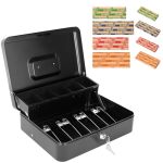 Cash Box With Key Lock And Money Tray - Metal Money Box For Cash Register Large Cash Lock Box For Money Safe With 100PCS
