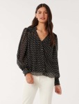 Tiarna Ruffle Trim Blouse - 16 Dark Navy Spot