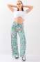 Ladies Printed Wide Leg Pants - Green Floral - Green Floral / M