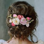 Fangsen Fangsen Silver Wedding Pink White Rose Buds Flower Hair Comb Bridal Headpiece Flower Hair Comb For Brides And Bridesmaid